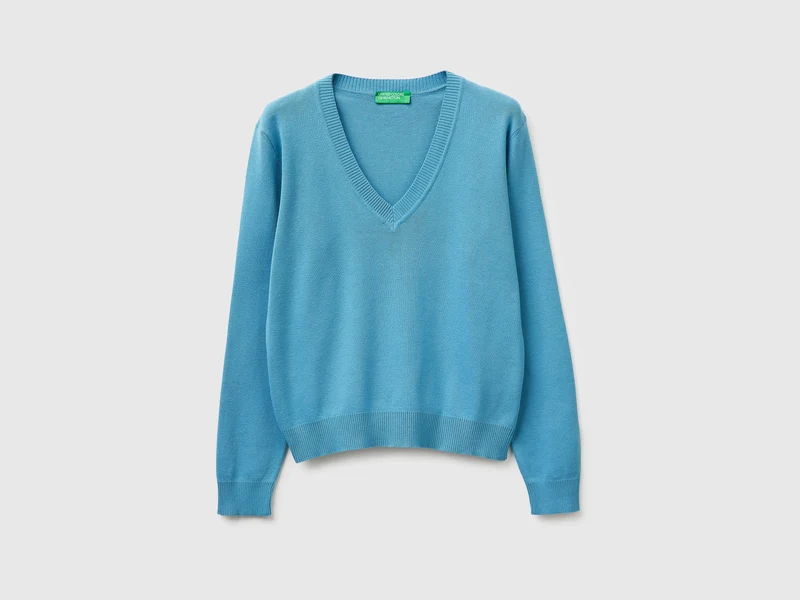 Maglia carta da zucchero in cotone tricot con scollo a V