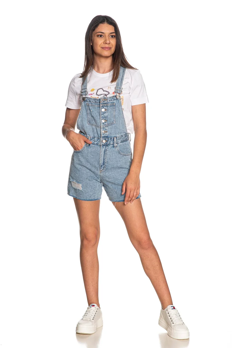Tuta Salopette Intera Corta Tiffosi Gianna Da Donna Denim Light Blu