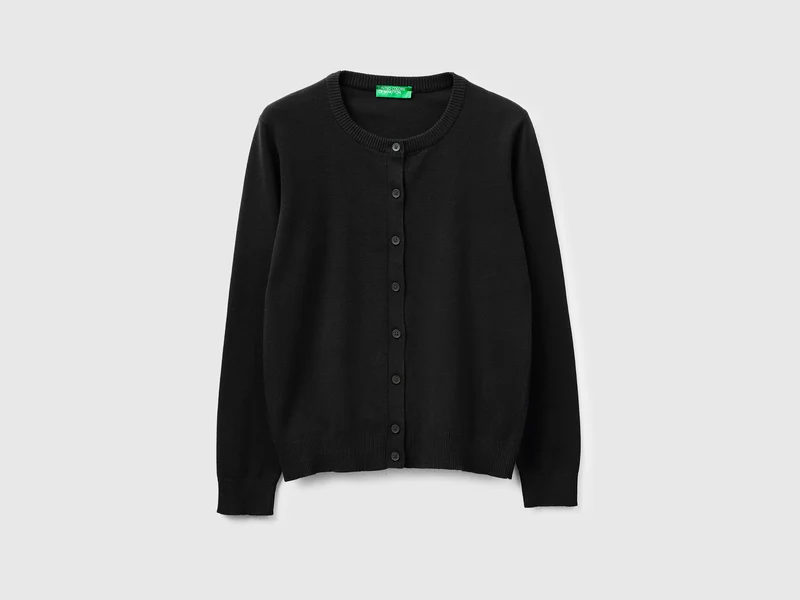 Cardigan nero in cotone tricot