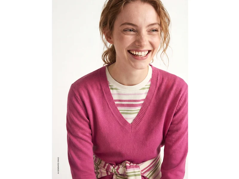 Maglia prugna in cotone tricot con scollo a V