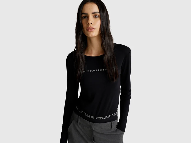 T-shirt manica lunga con logo glitter