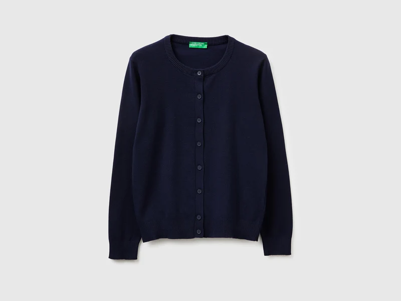 Cardigan blu scuro in cotone tricot