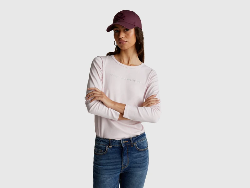 T-shirt manica lunga con logo glitter