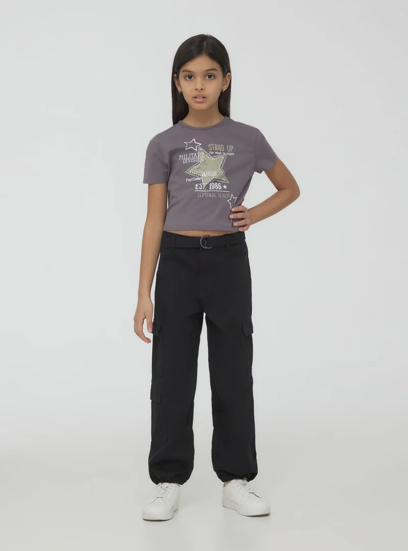 T-shirt crop stampa militare