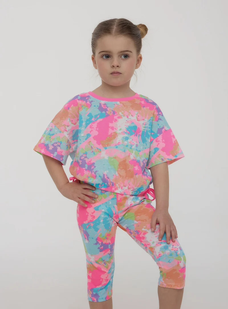 T-shirt crop tie-dye con cordini