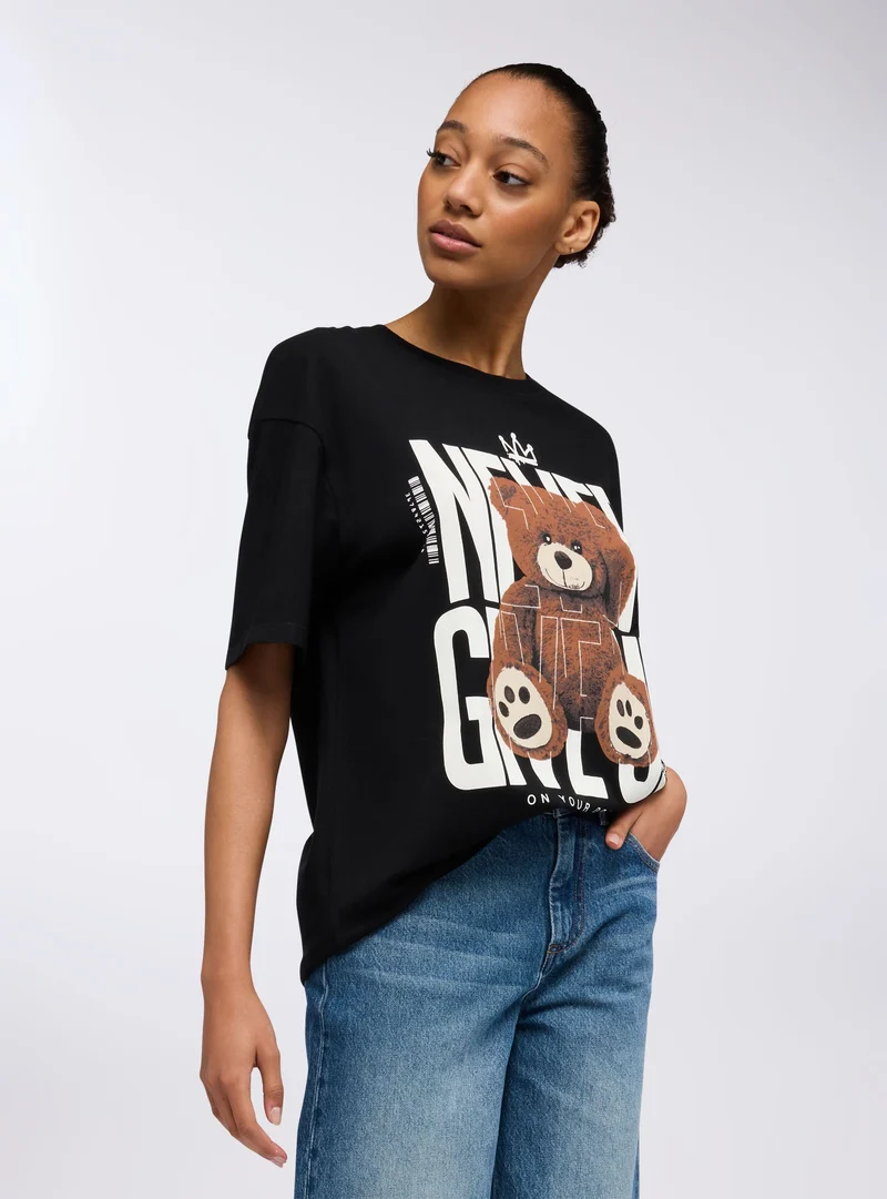 T-shirt maxi con stampa orsetto