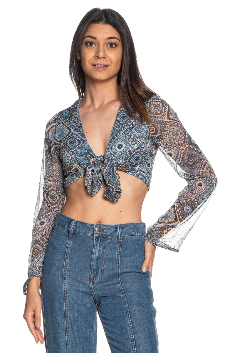 Top Only Asta Da Donna Fantasia Etnica Blu Navy Noce Celeste