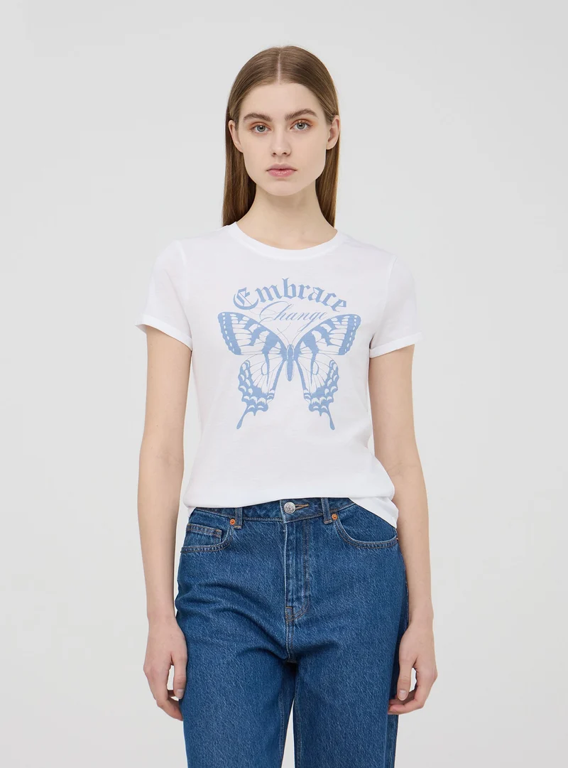T-shirt slim fit stampa farfalla