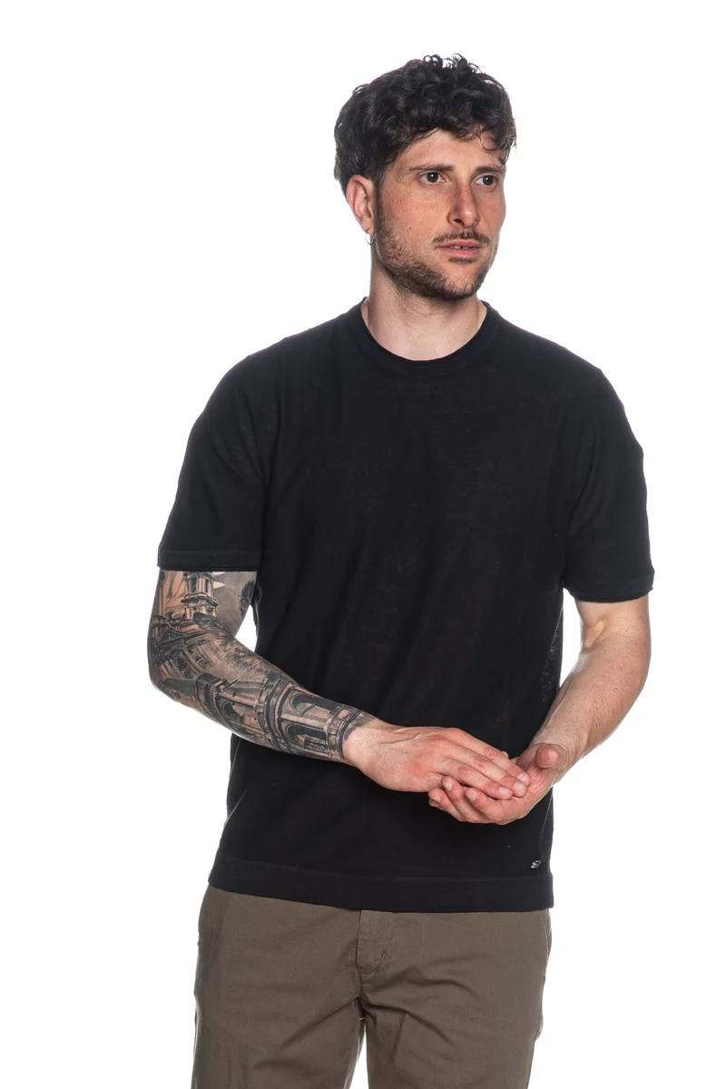 Maglia Markup Ss Mix Linen Ss Da Uomo Nera