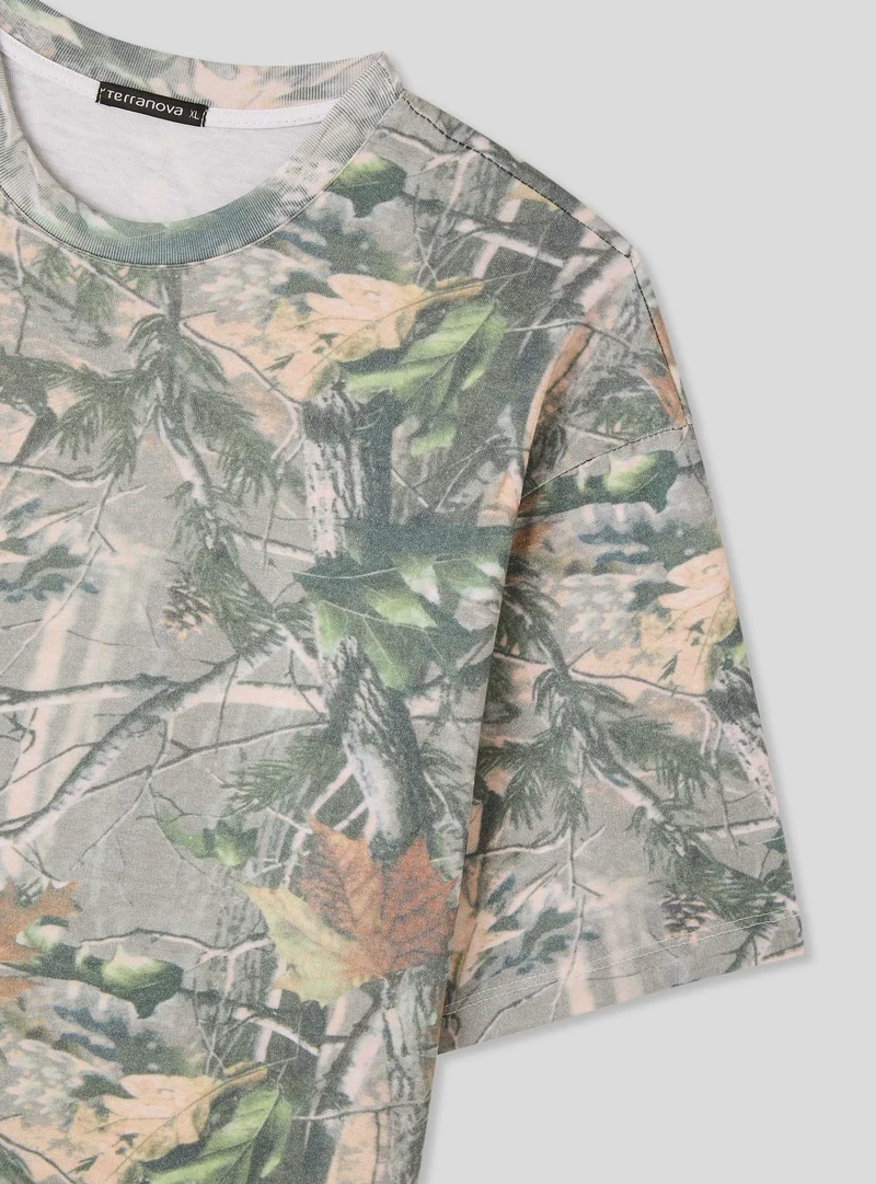 T-shirt boxy fit con stampa foglie