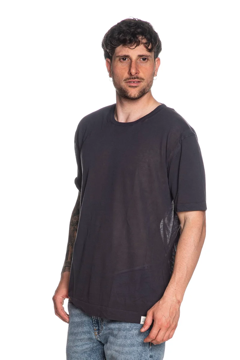 Maglia T Shirt Peuterey Nias Ss Knit Paricollo Da Uomo Blu Balena