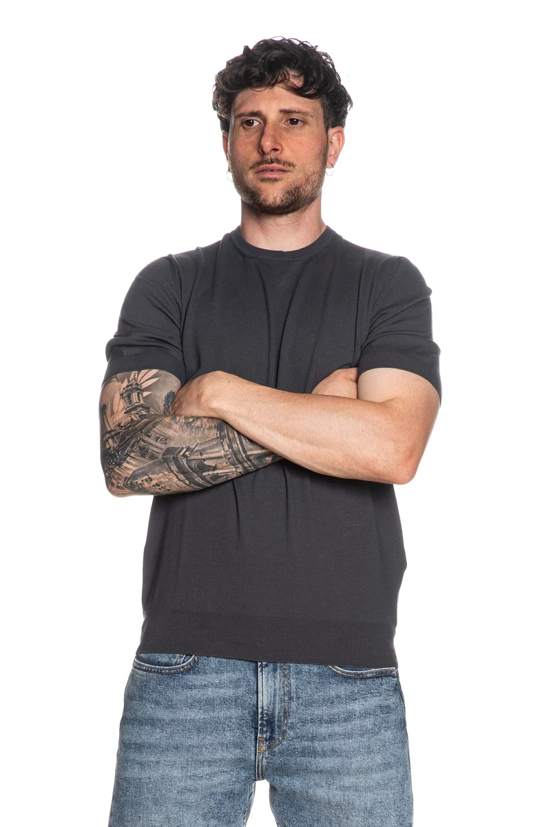 Maglia Gran Sasso Ss Knit Paricollo Da Uomo Blu Balena