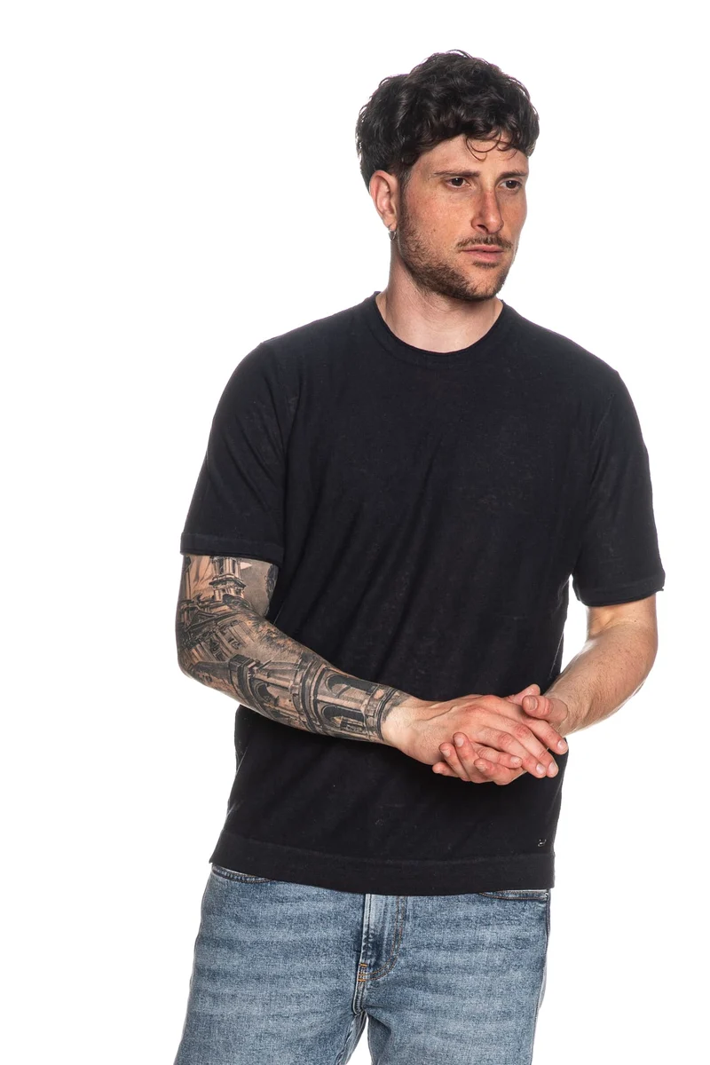Maglia Markup Ss Mix Linen Ss Da Uomo Blu Notte
