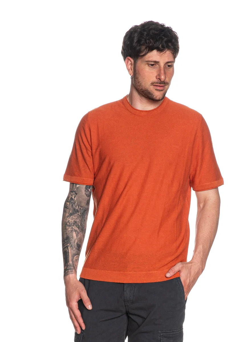 Maglia Markup Ss Mix Linen Ss Da Uomo Arancione Bruciato