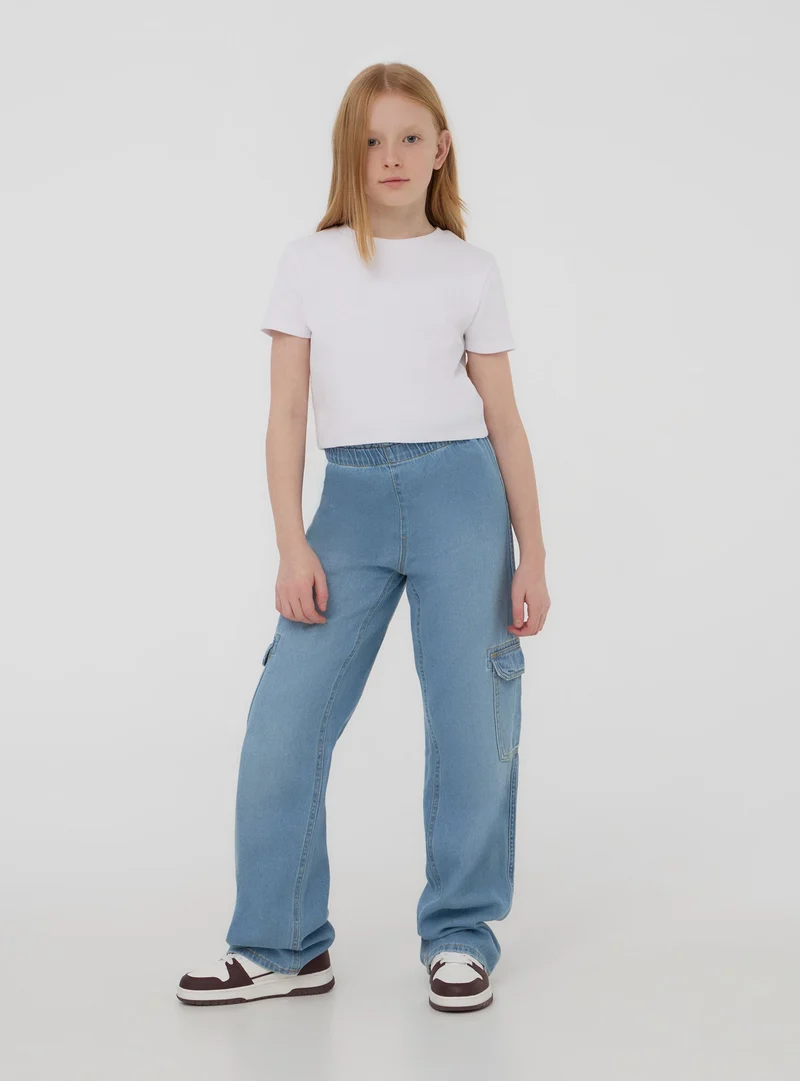 T-shirt crop a costine tinta unita