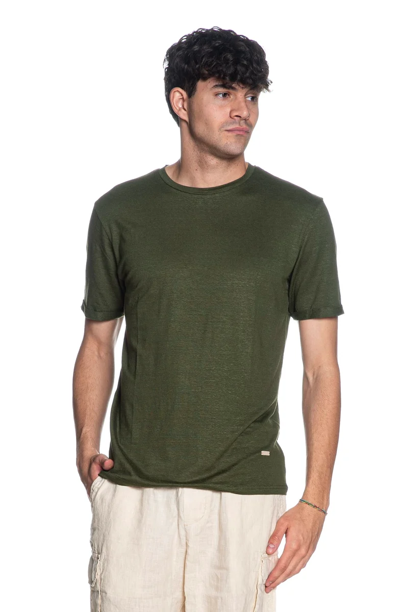Maglia Gianni Lupo Gl Visco Linen Ss Da Uomo Verde Felce