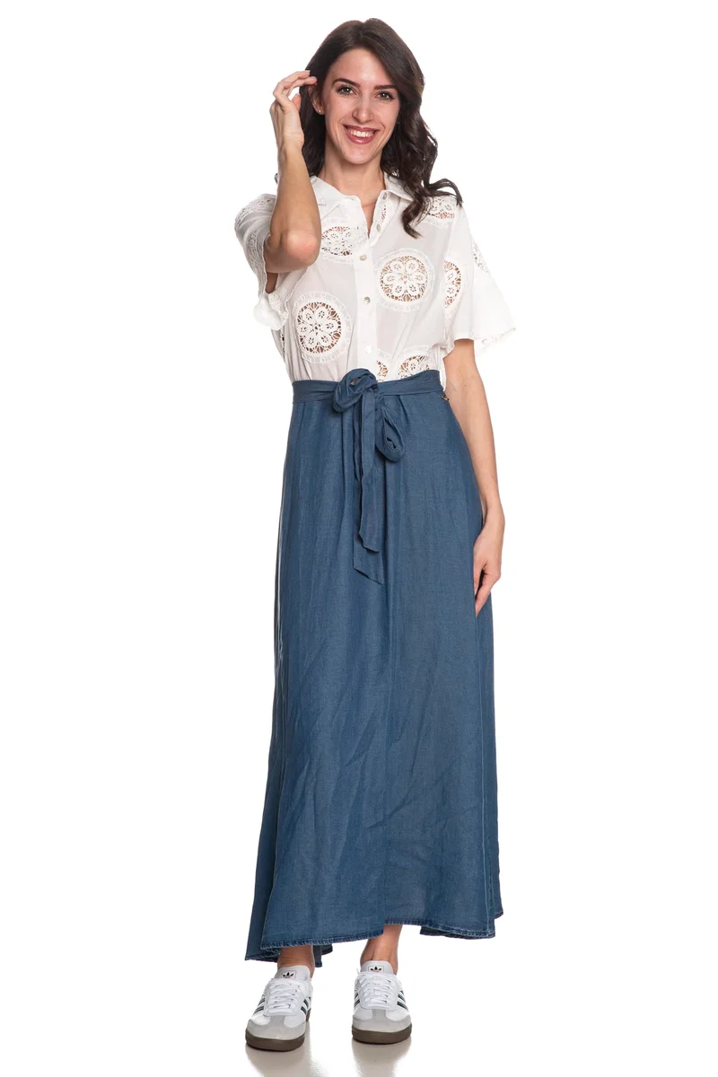 Abito Yes Zee Chemisier Da Donna Denim E Bianco
