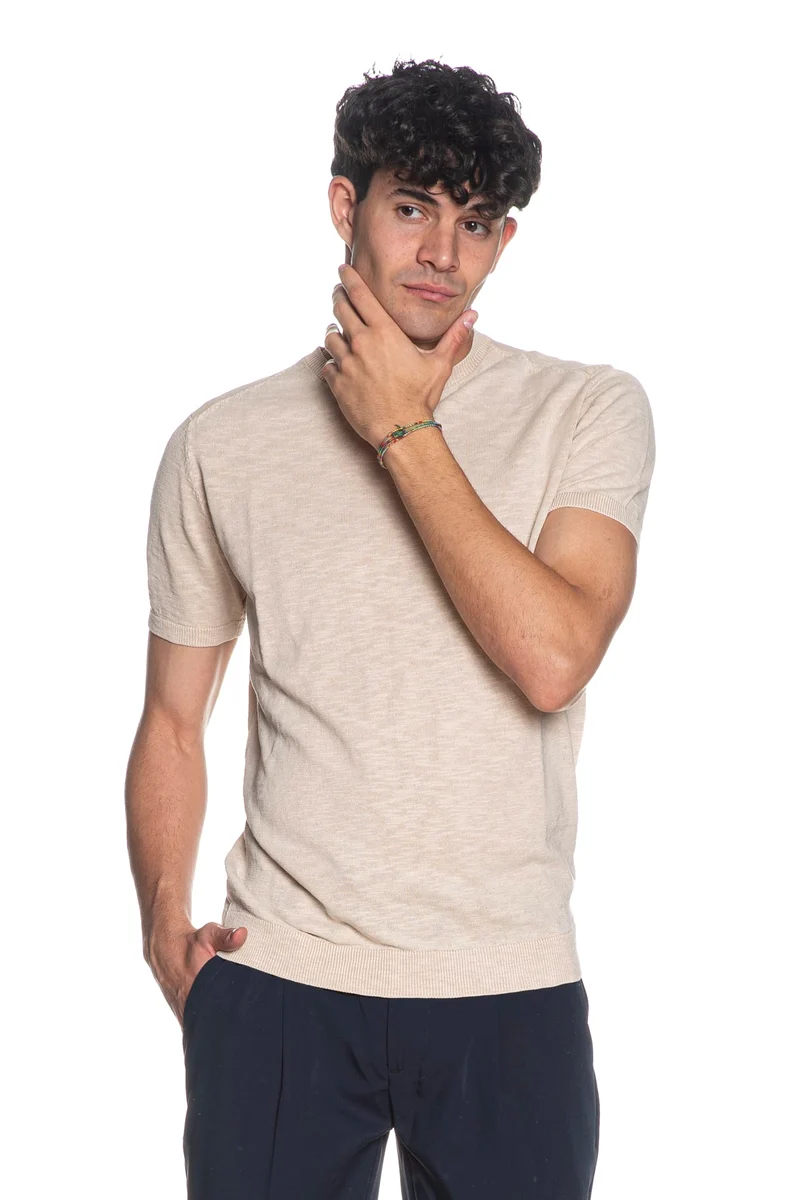 Maglia Essential Paricollo Ss Slub Da Uomo Ecrù