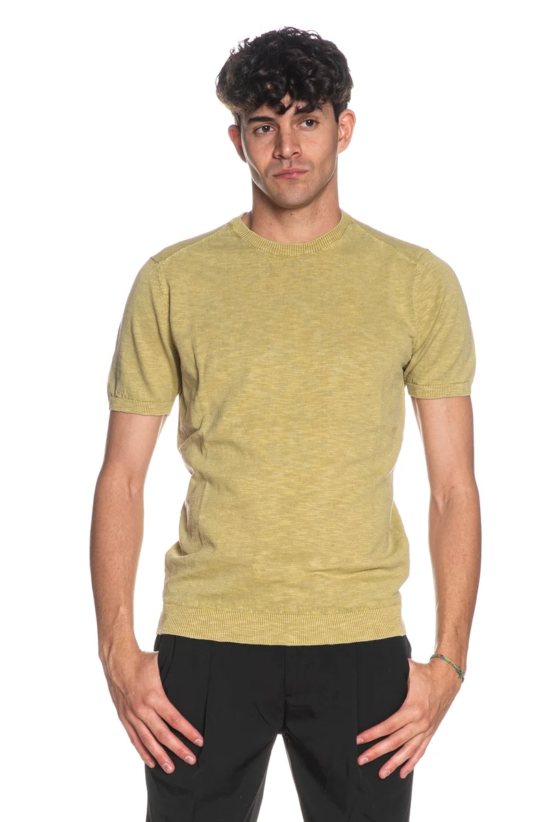 Maglia Essential Paricollo Ss Slub Da Uomo Verde Mela