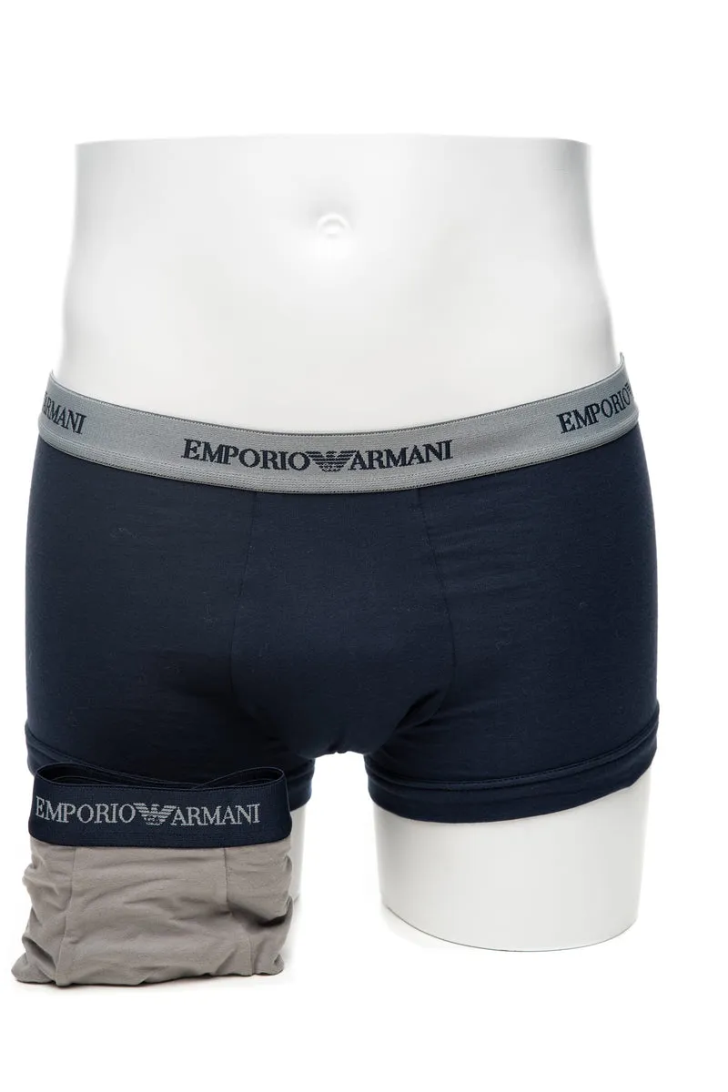 Boxer Emporio Armani Basic Line 2 Pack Blu Marina Grigio Medio In Tessuto