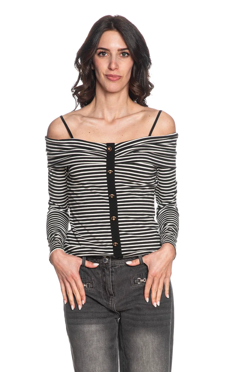 Maglia Morgan Tropez Da Donna Nera Righe Bianche