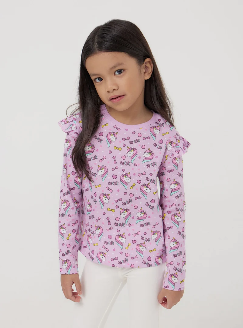T-shirt con fantasia unicorni