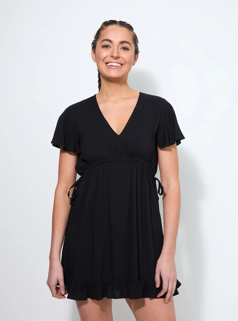 Vestito corto con coulisse e balza
