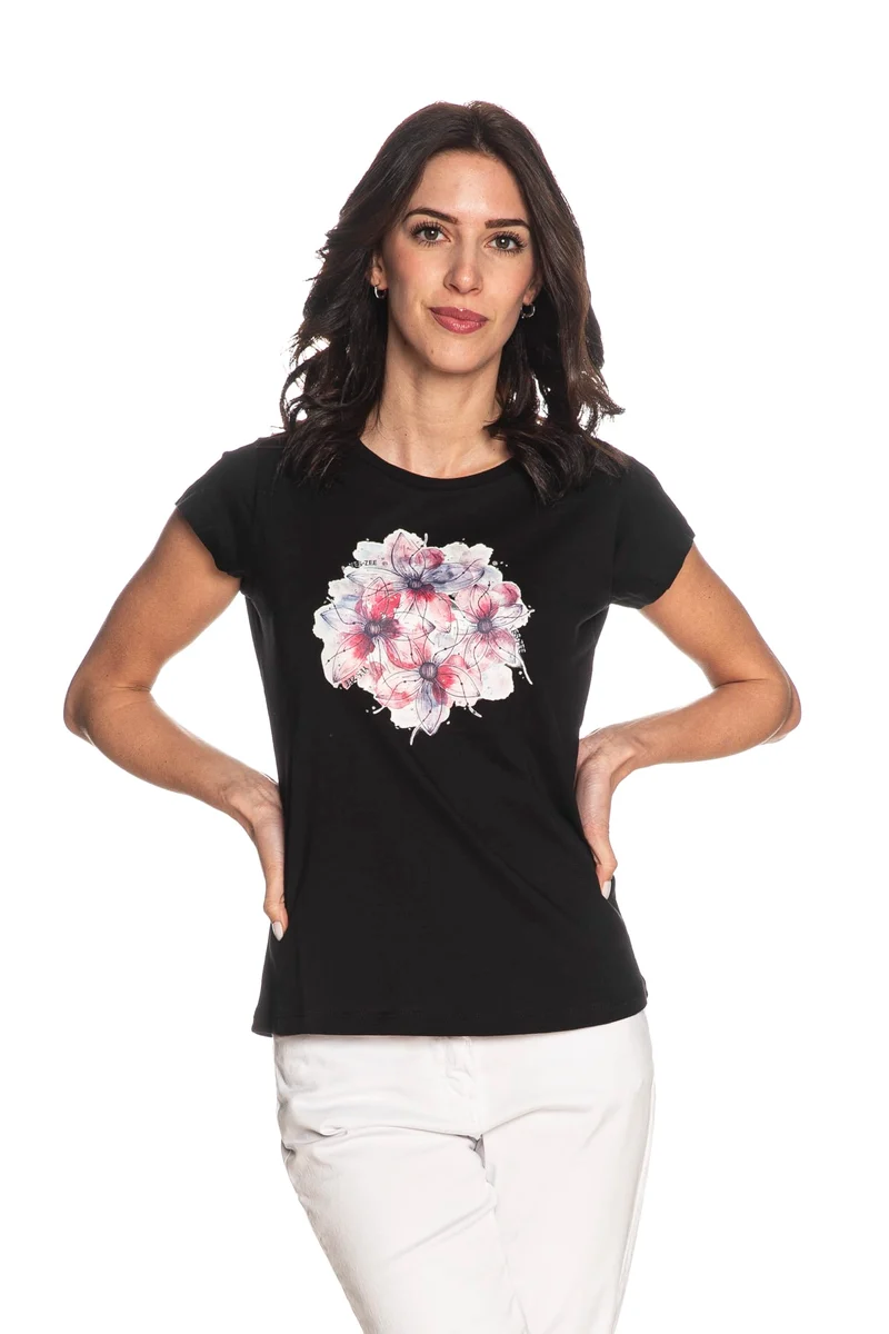 T Shirt Yes Zee Four Flw Da Donna Nera