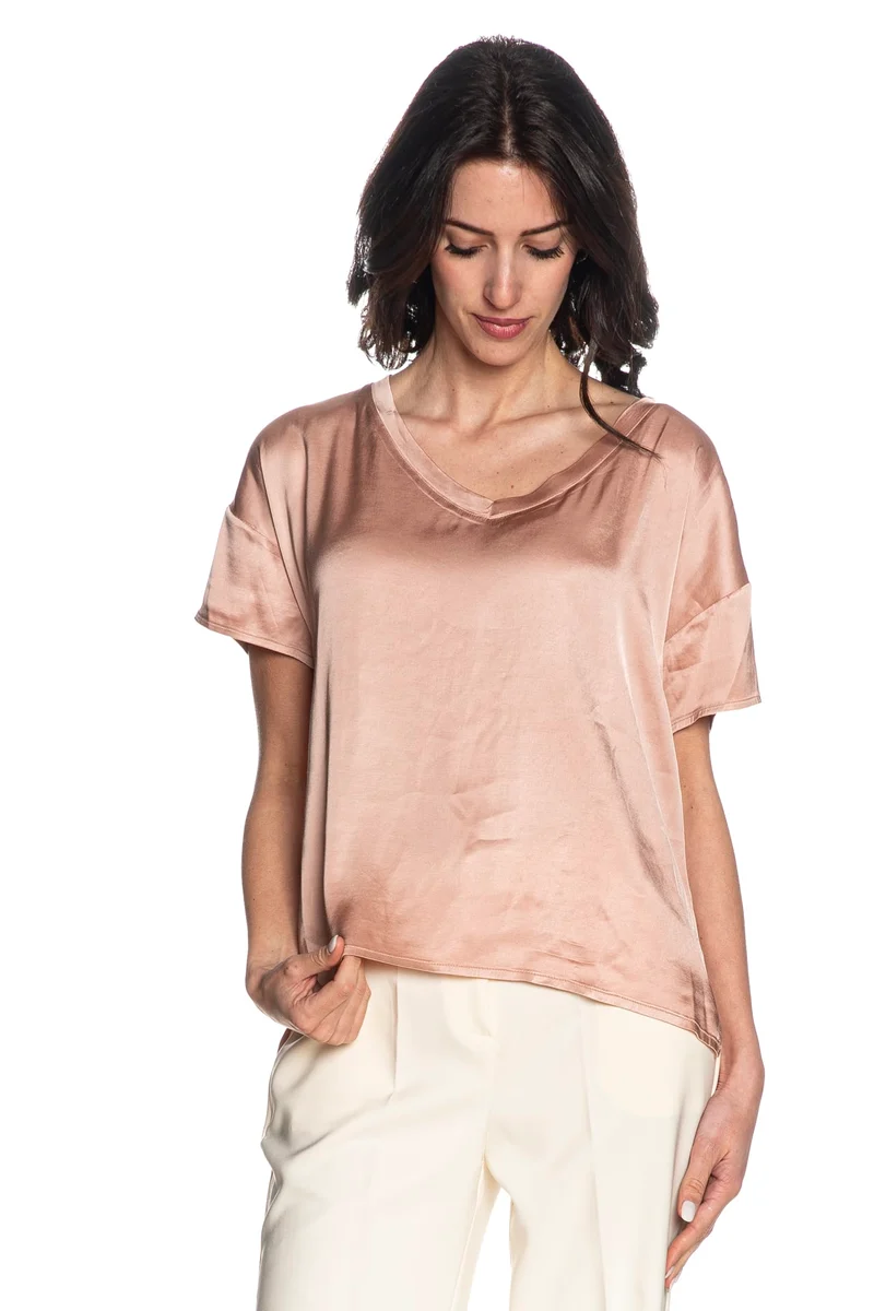 Blusa Tshirt Eco Satin Ss V Tee Da Donna Rosa Antico