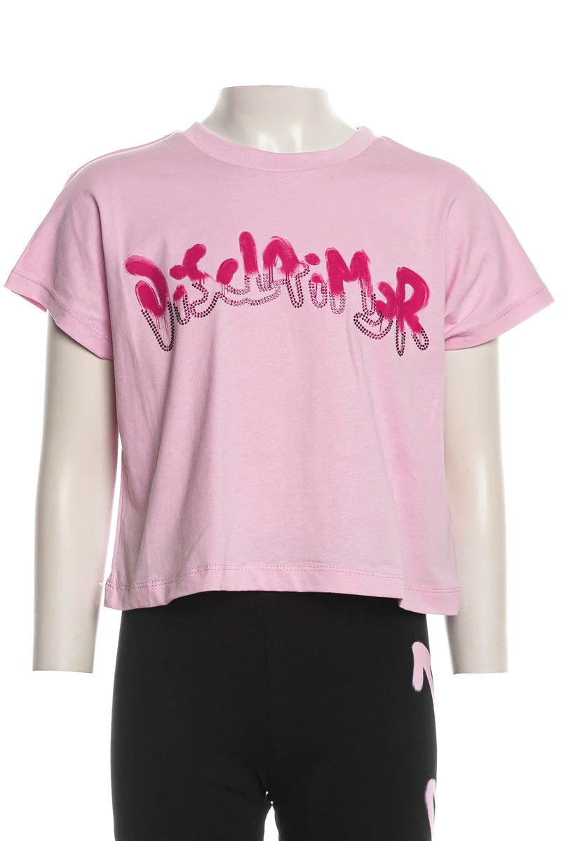 T Shirt Disclaimer Kids Dscl Rhinestones Tee Da Bambina Light Rosa Bubble