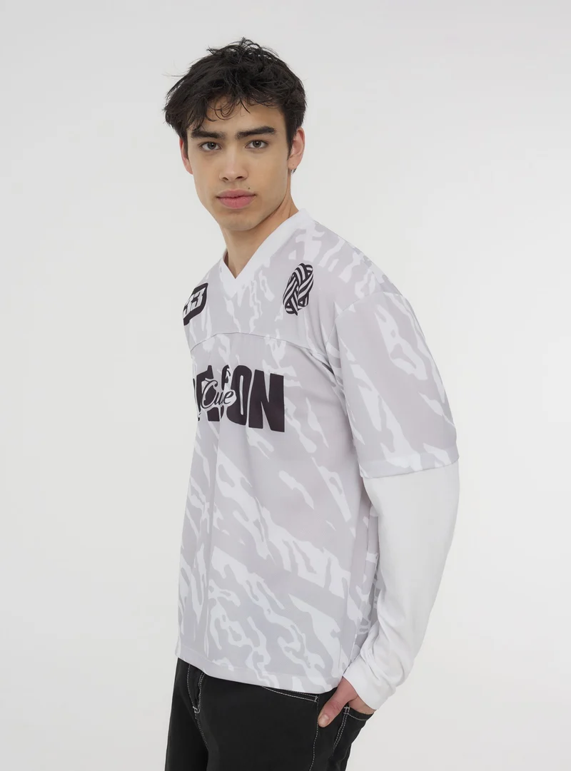 T-shirt a rete con stampa maniche doppie