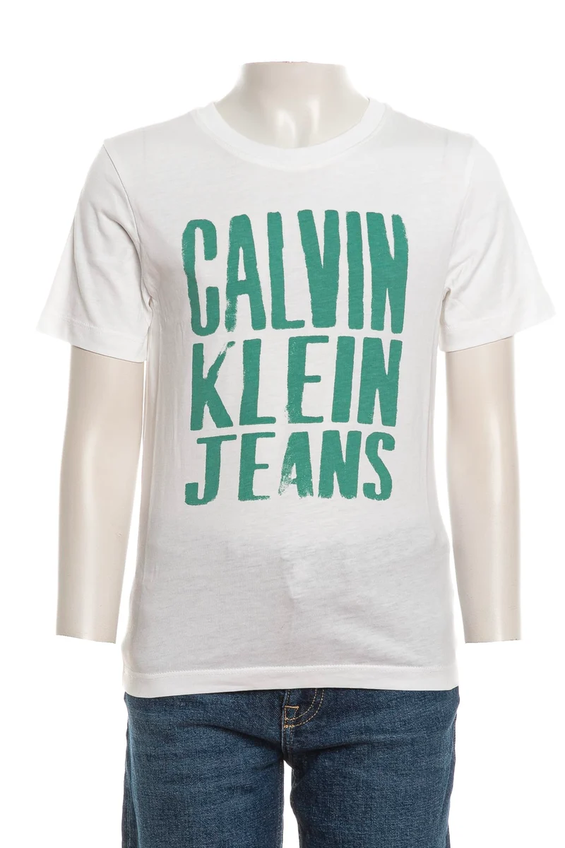 T Shirt Calvin Klein Slogan Graphic Ss Da Bambino Bainca