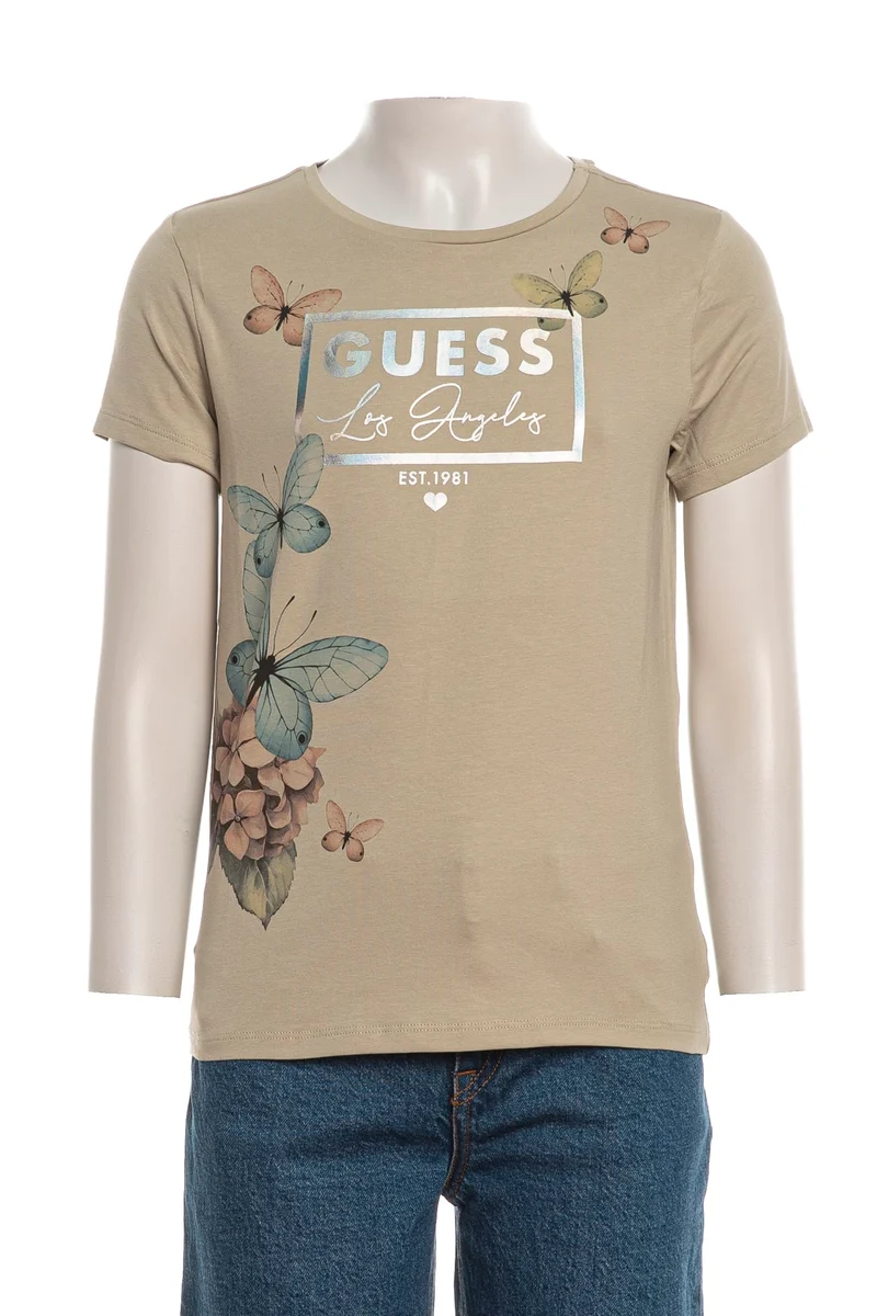 T Shirt Guess La Butterfly Ss Tee Da Bambina Light Verde Alga