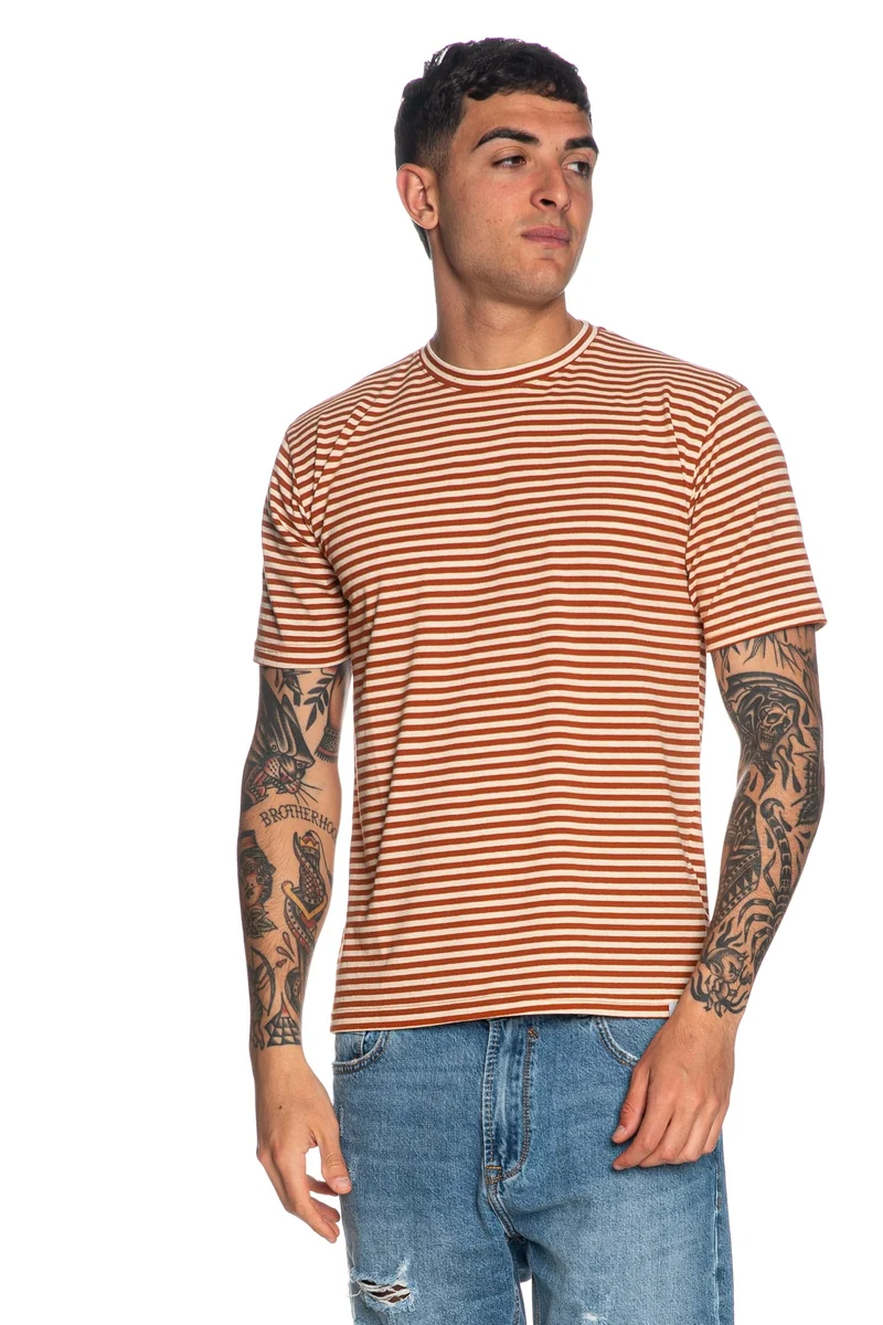T Shirt Altatensione Cuf Da Uomo Righe Ruggine Panna