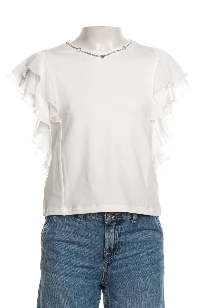 T Shirt Sarabanda Fly Shoulder Da Bambina Bianca