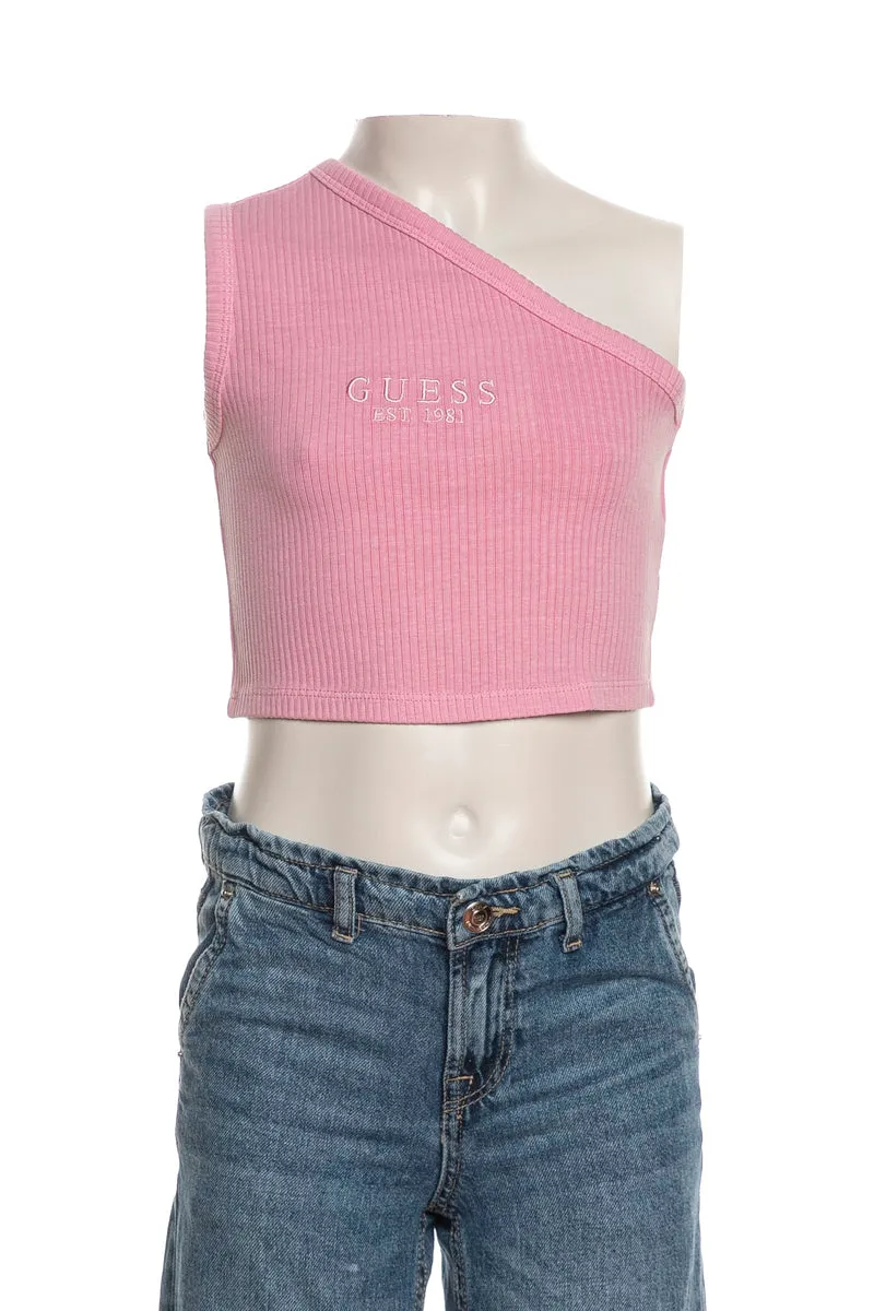 Top Canotta Guess One Shoulder Ribs Da Bambina Rosa Orchidea