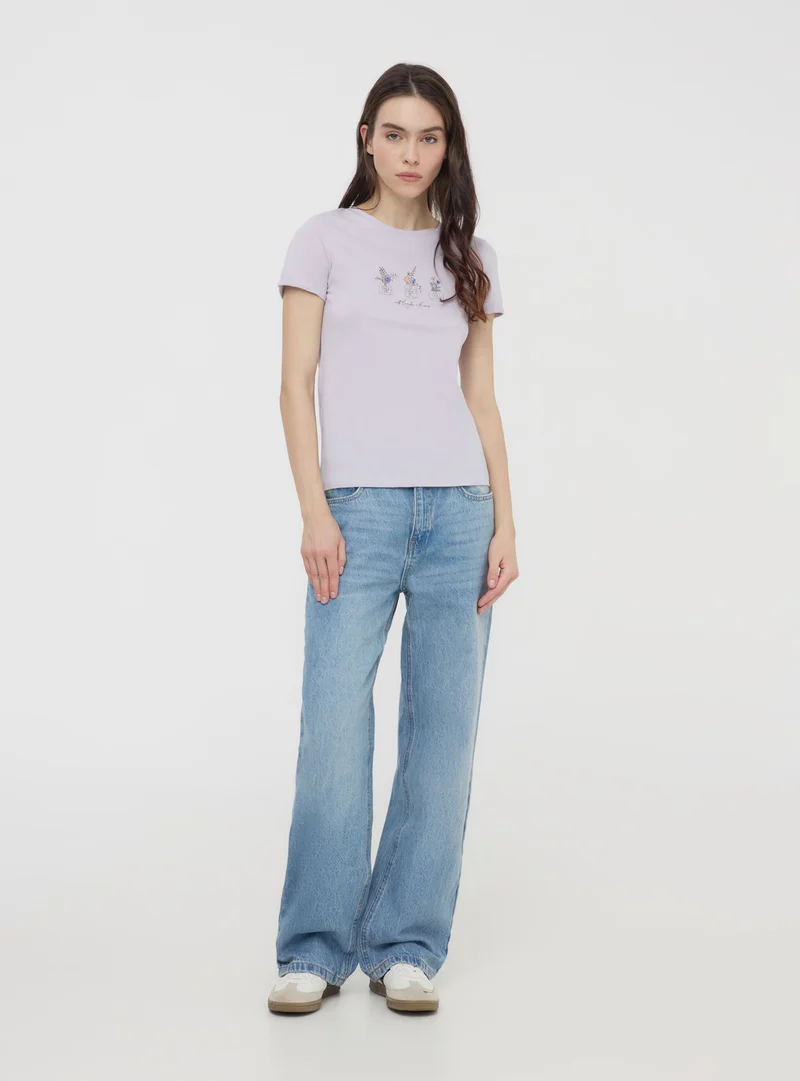 T-shirt slim fit con stampa fiori