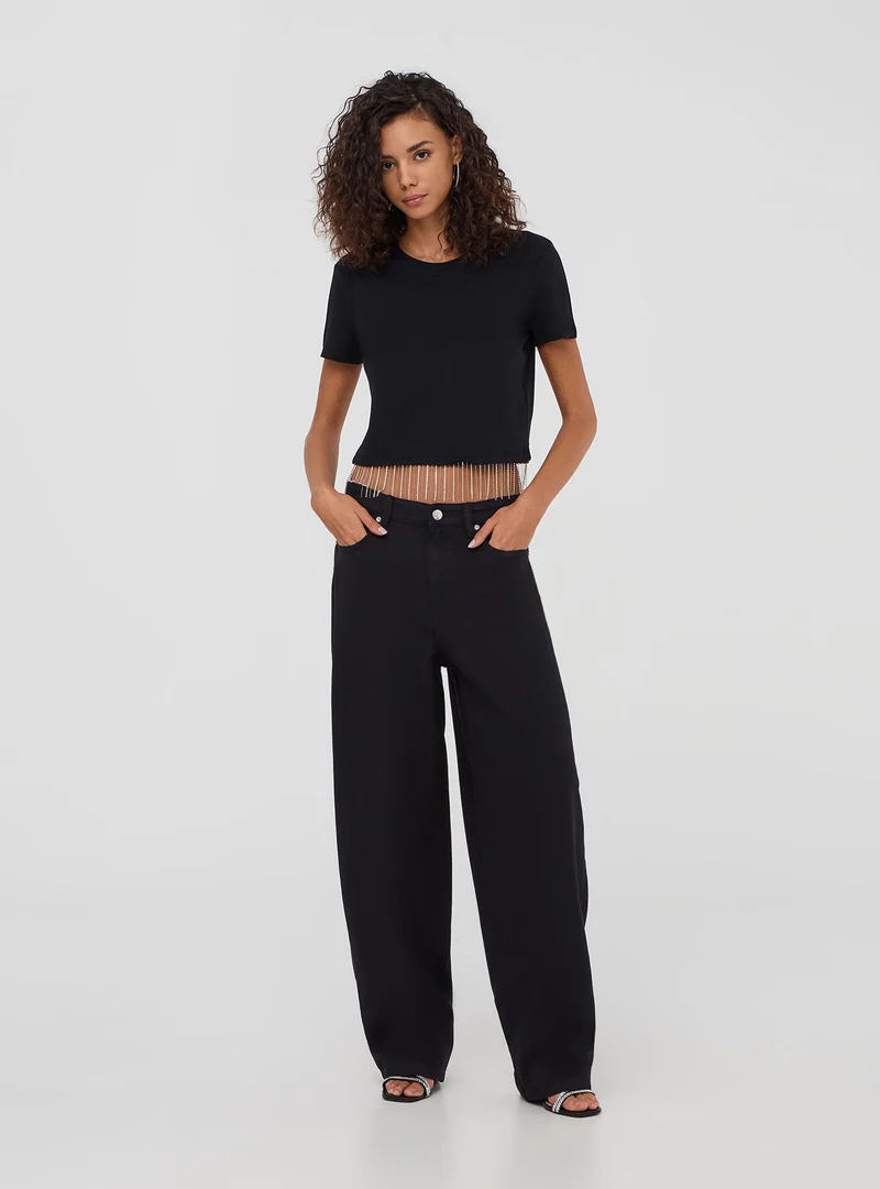 T-shirt crop con frange