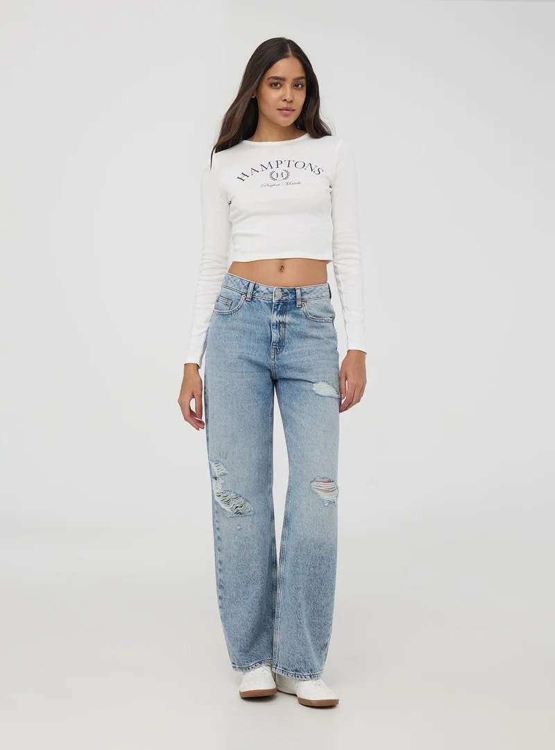 T-shirt crop stampa college