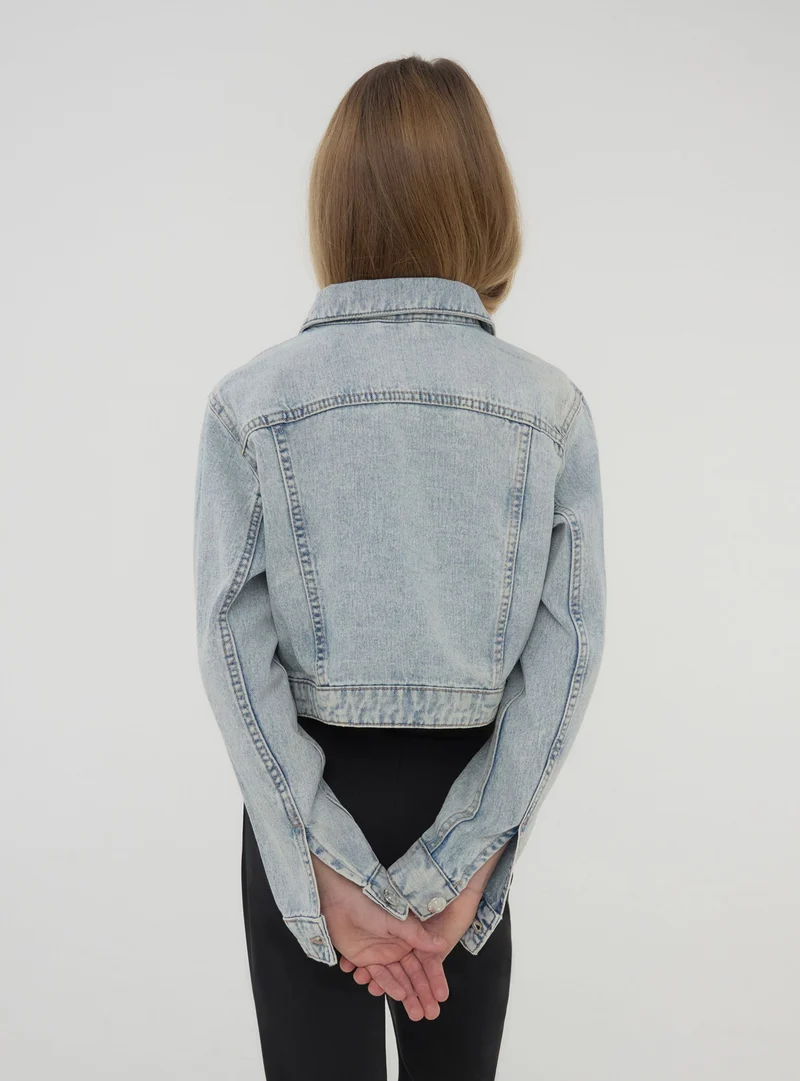 Giacca crop di jeans con strass