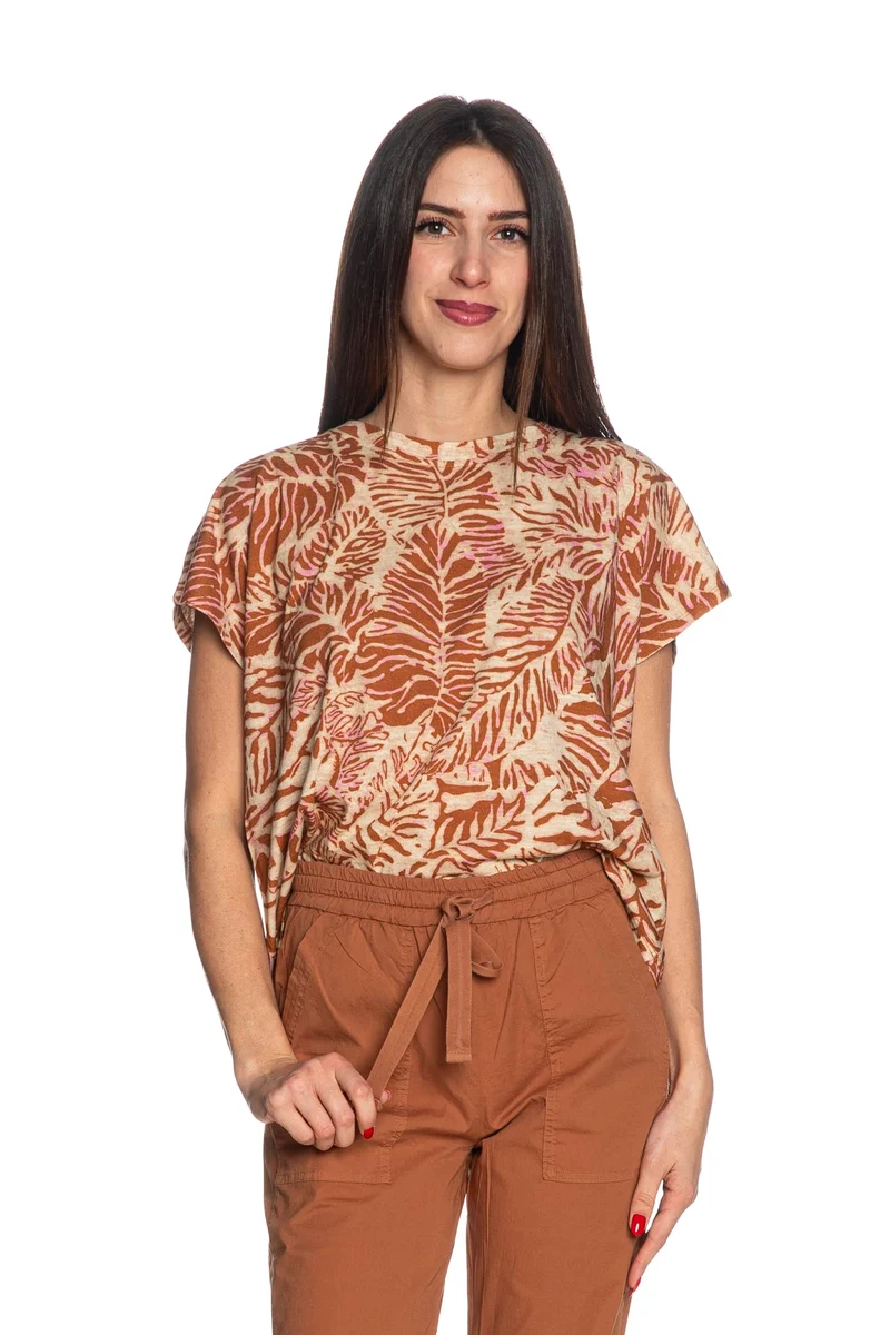 T Shirt Deha Summer Leaves Print Da Donna Pomice Melange Stampa Foglie Terra Di Siena Rosa