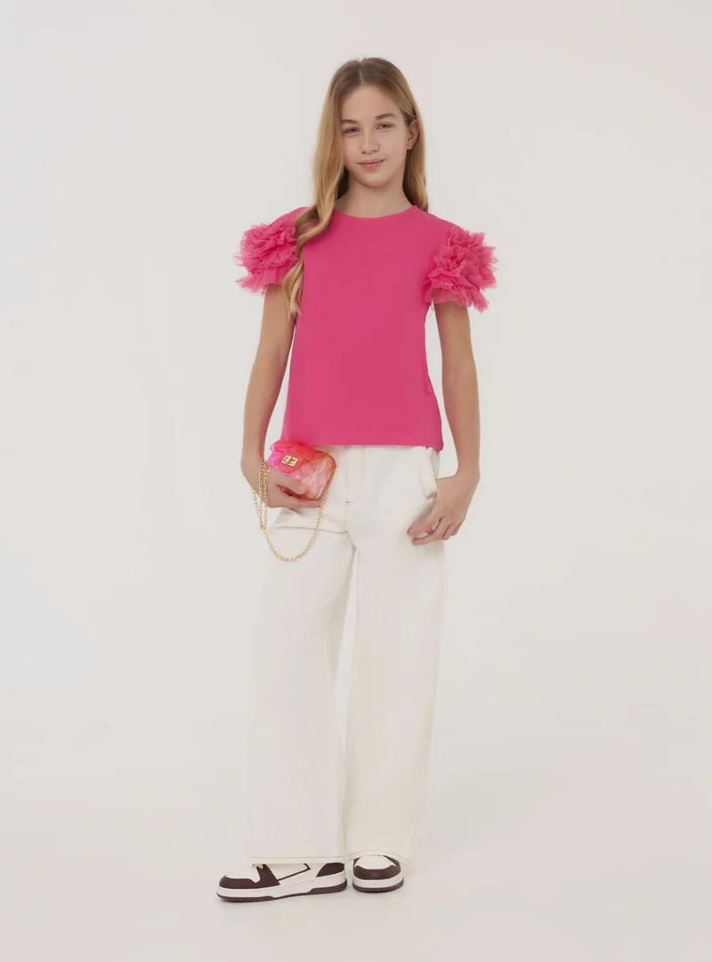 T-shirt con balze in tulle