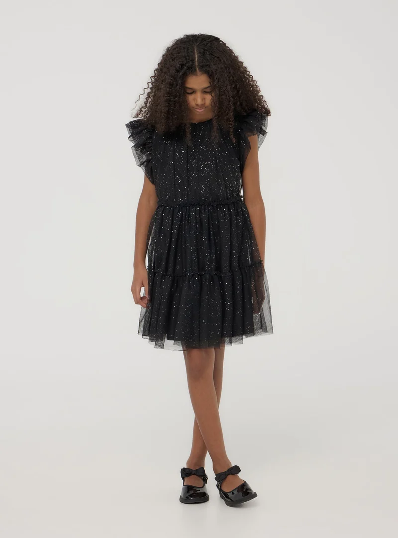 Vestito a balze in tulle glitterato
