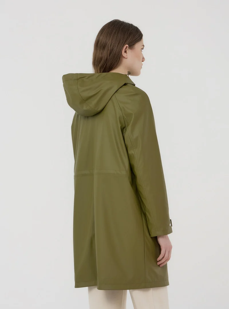Cappotto effetto cerato con cappuccio