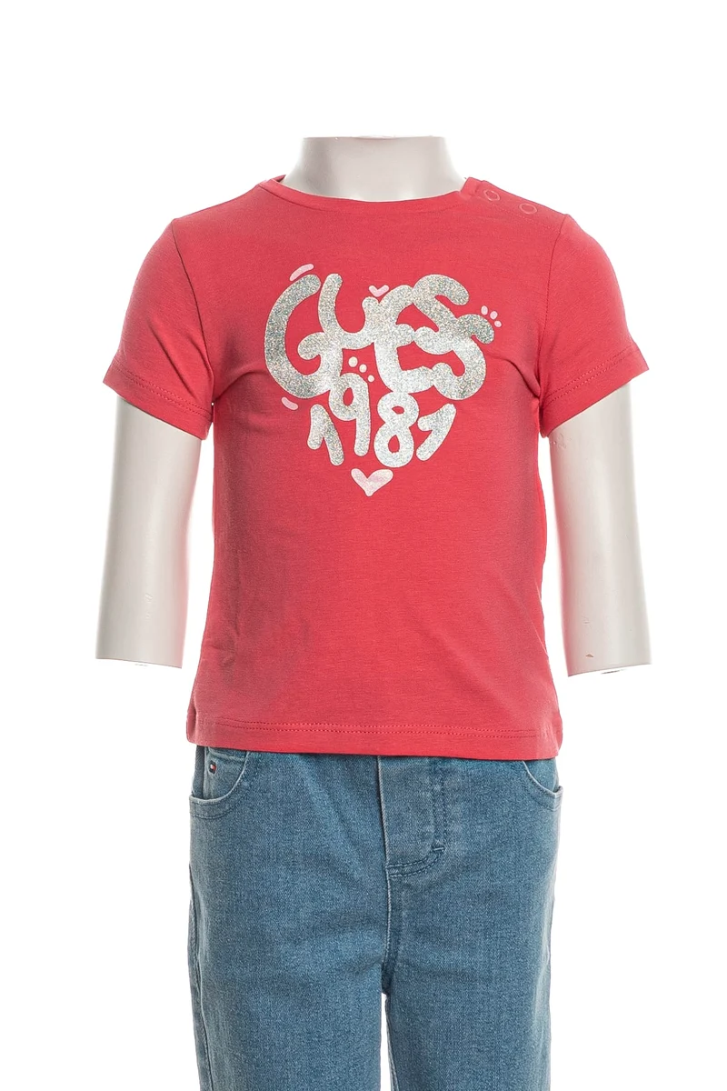 T Shirt Guess 1981 Shiny Tee Da Bambina Rosa Bubble
