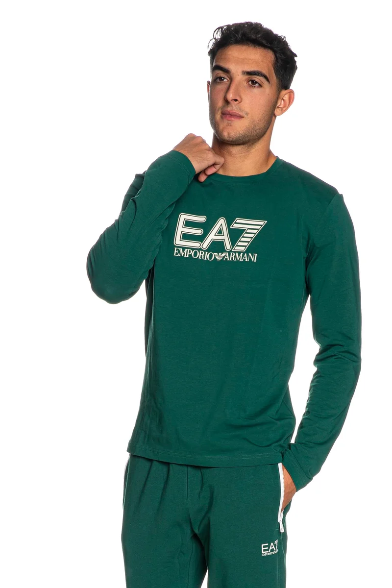 Tee Shirt Ea7 Visibility Ls Crew Da Uomo Verde Smeraldo