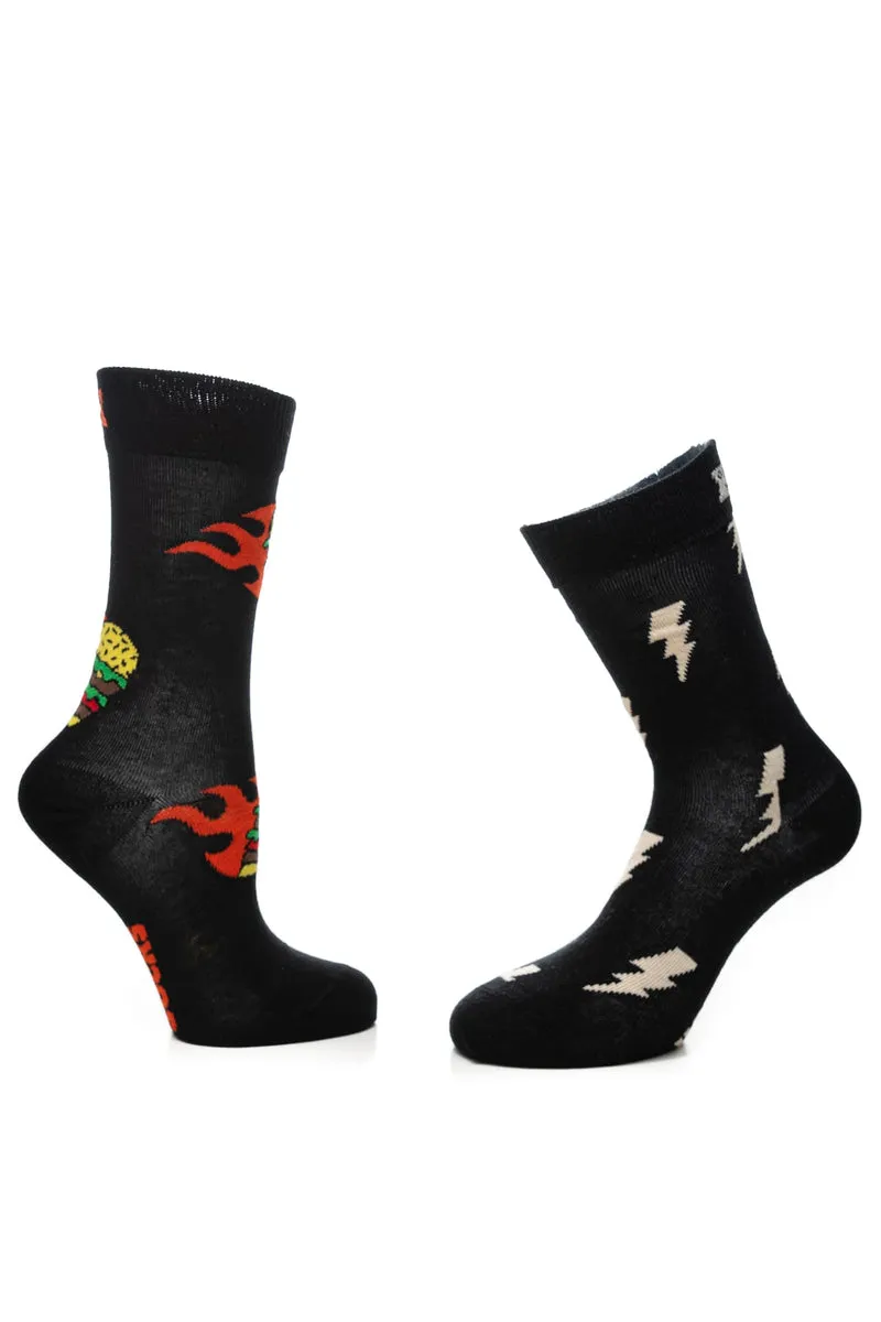 Calzino Corto Happy Socks Crew Blast Burger 2 Pack Unisex Nero Fantasie Saette E Burger Multicolor In Filato