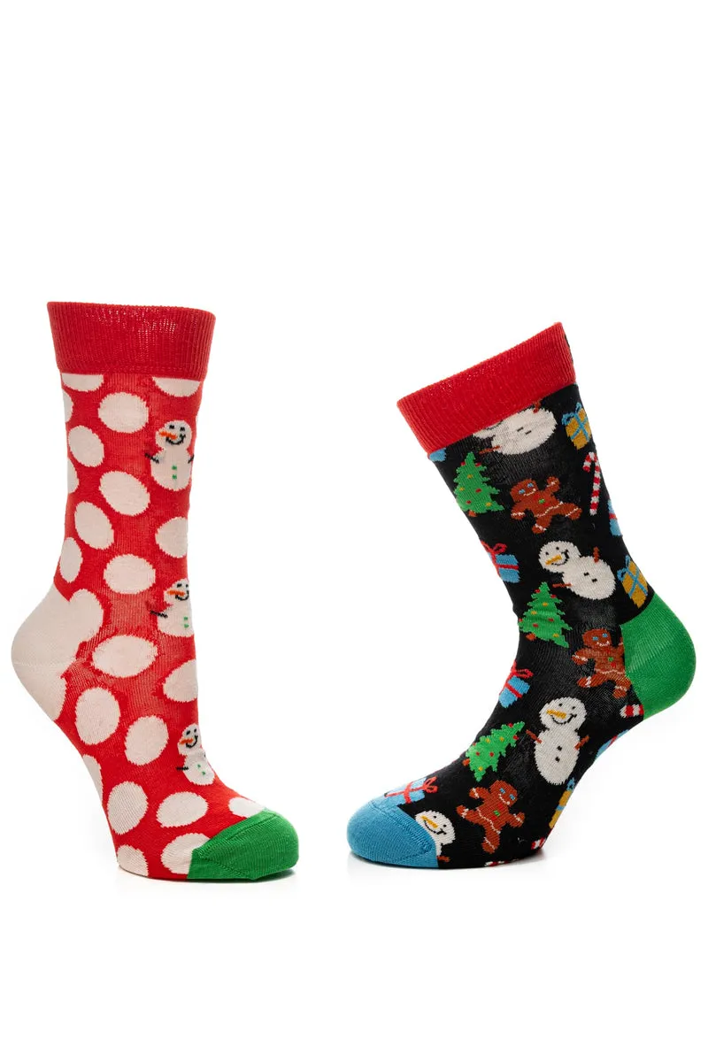 Calzino Corto Happy Socks Big Dot Snowman Happy Holidays Unisex Rosso Blu Fantasie Natale In Filato