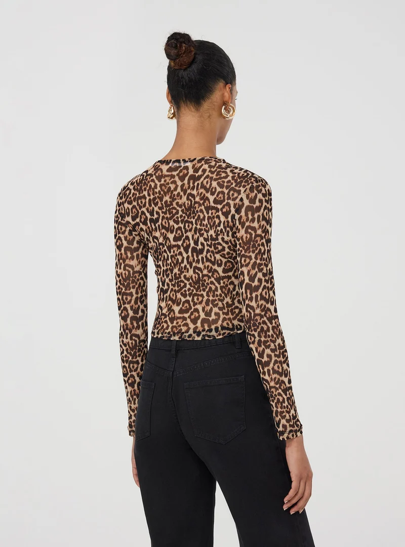 T-shirt crop in tulle maculata