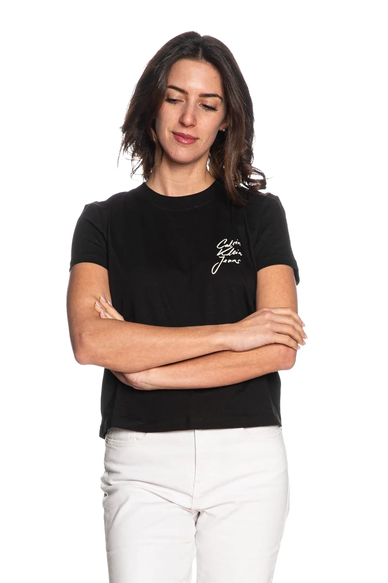 T Shirt Calvin Klein Script Institutional Baby Da Donna Nera